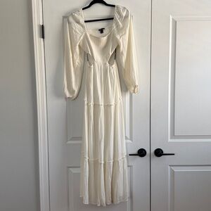 Forever 21 Cream Long Sleeve Cut-Out Maxi Dress